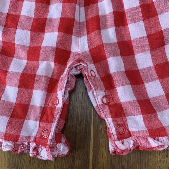 MONSOON Baby Girls Romper 3-6 Embroidered Red & White Checks Infant Playsuit - Picture 5 of 7